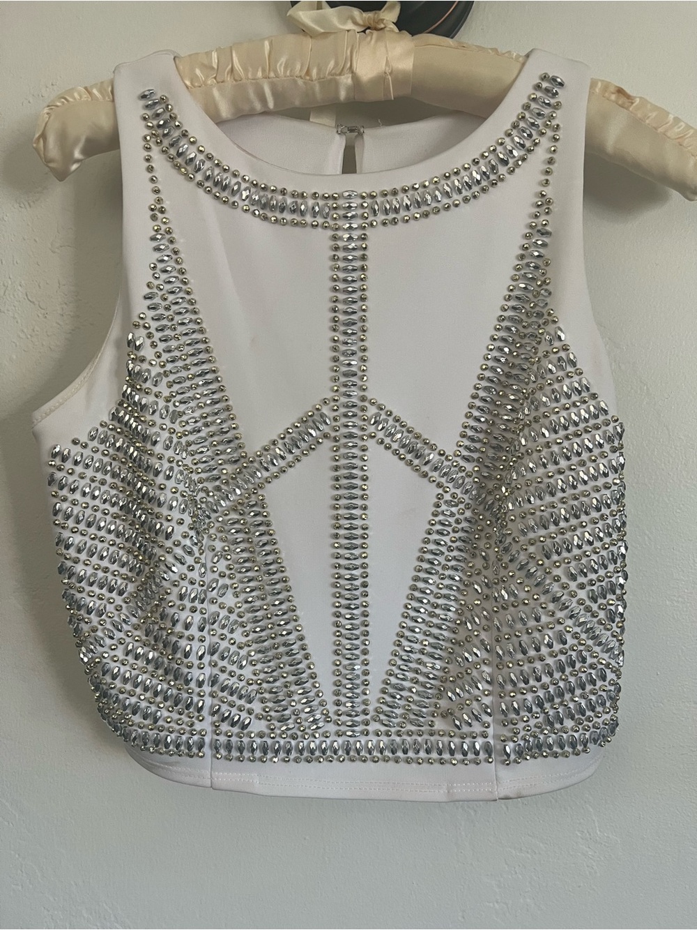 Embellished White Beaded Crop Top